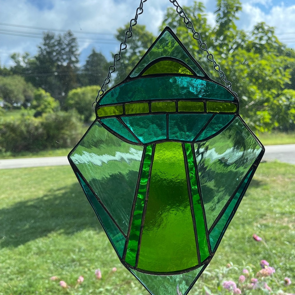 Green Stained Glass UFO Suncatcher